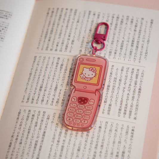 HELLO KITTY FLIP PHONE KEYCHAIN